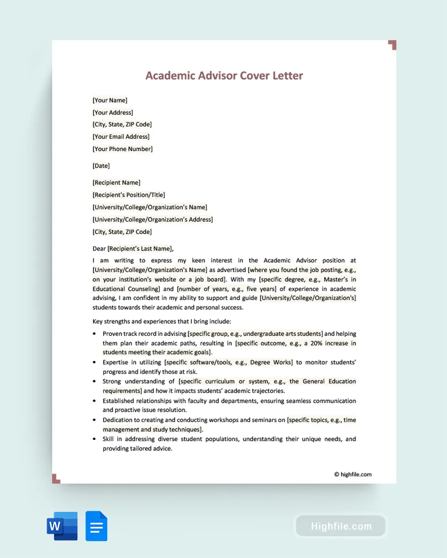 37561 academic advisor cover letter tips