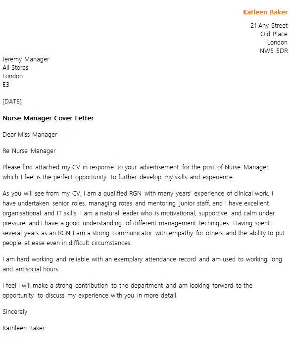 37587 nurse manager cover letter