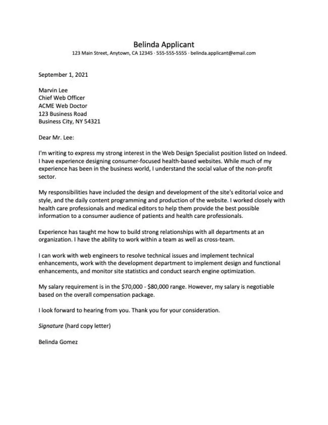 37598 salary range in cover letter