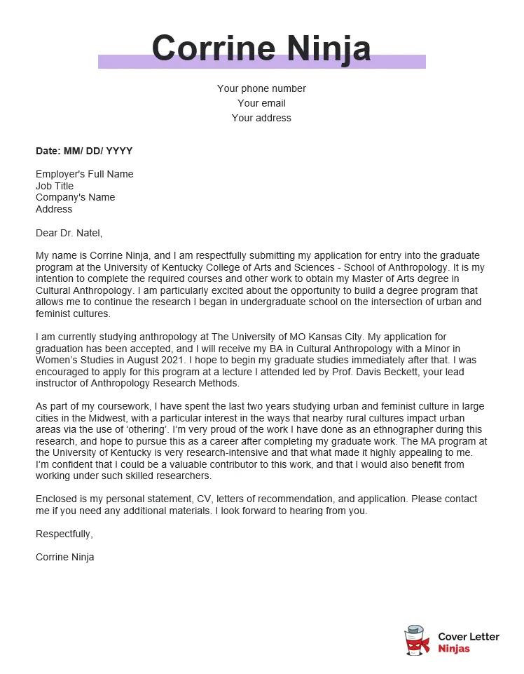 37666 graduate program cover letter research