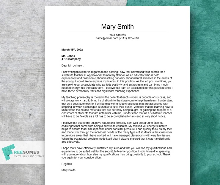 37727 substitute teaching cover letter skills