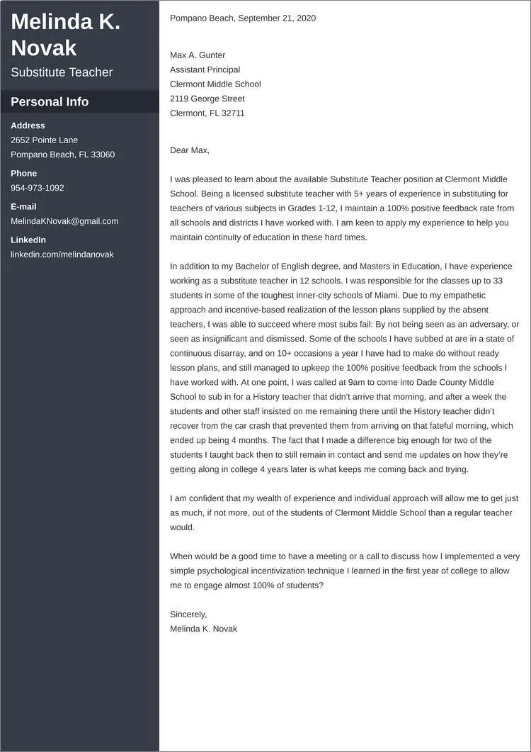 37727 substitute teaching cover letter structure