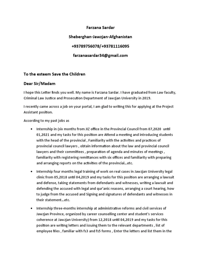 37745 project assistant cover letter